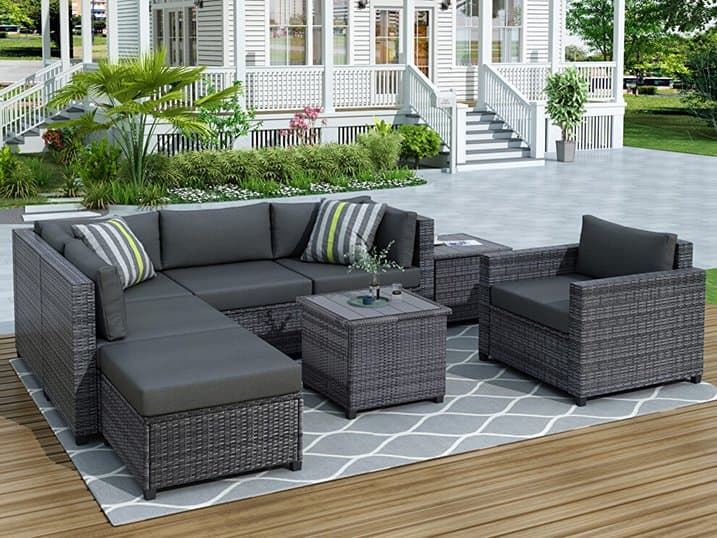 Patio furniture sets, tables and sofas